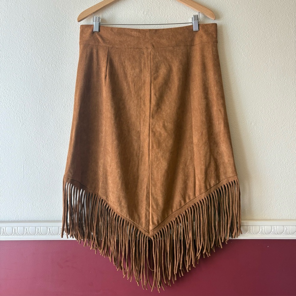 Fringed Tan Midi Skirt